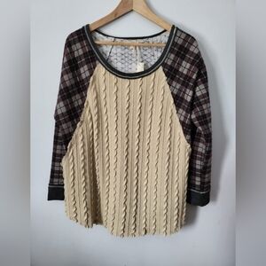 New MYSTREE Cable Knit And Plaid Sweater